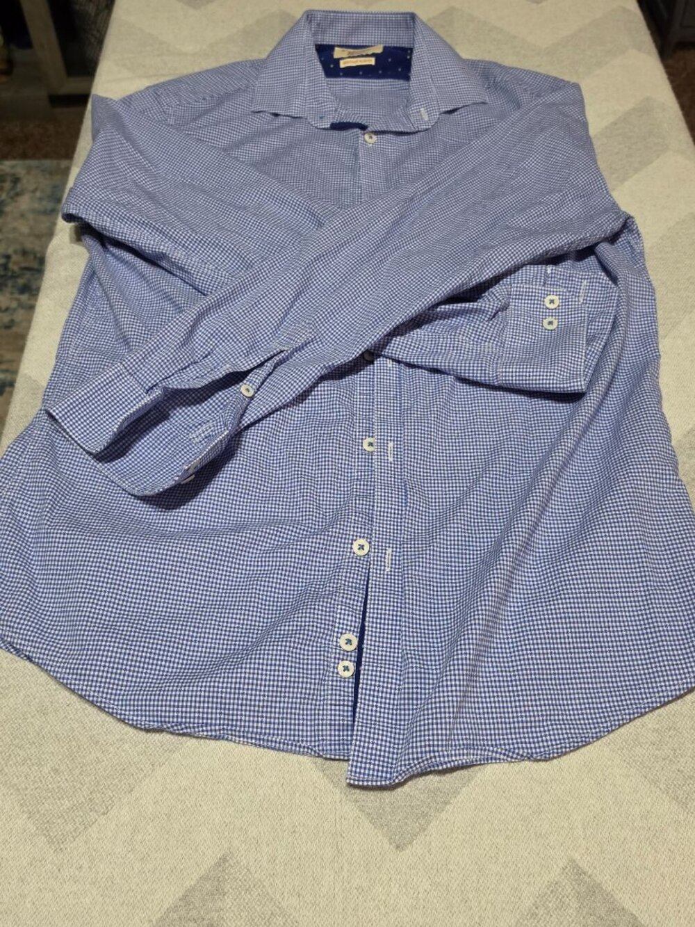 Original Penguin Slim Fit Blue Gingham Button-Down Mens Shirt Heritage Style Siz